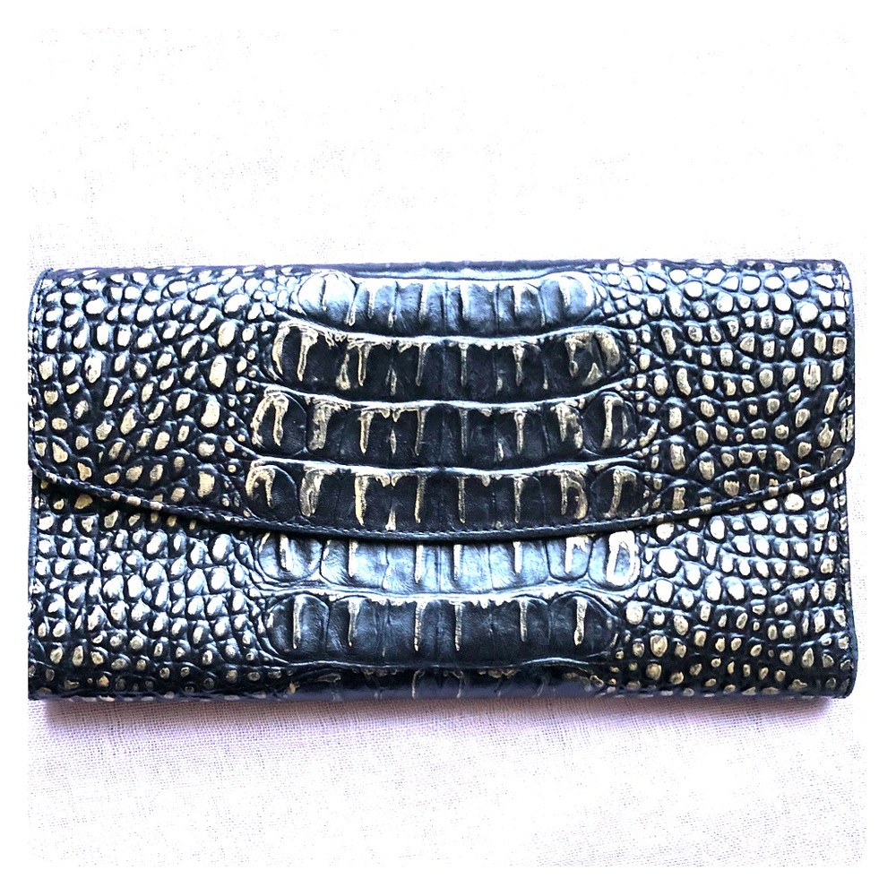 Brahmin black & gold leather wallet